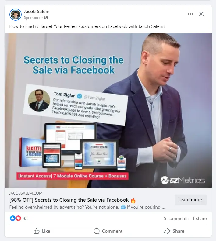 Jason Salem Facebook Ad on Target Audience