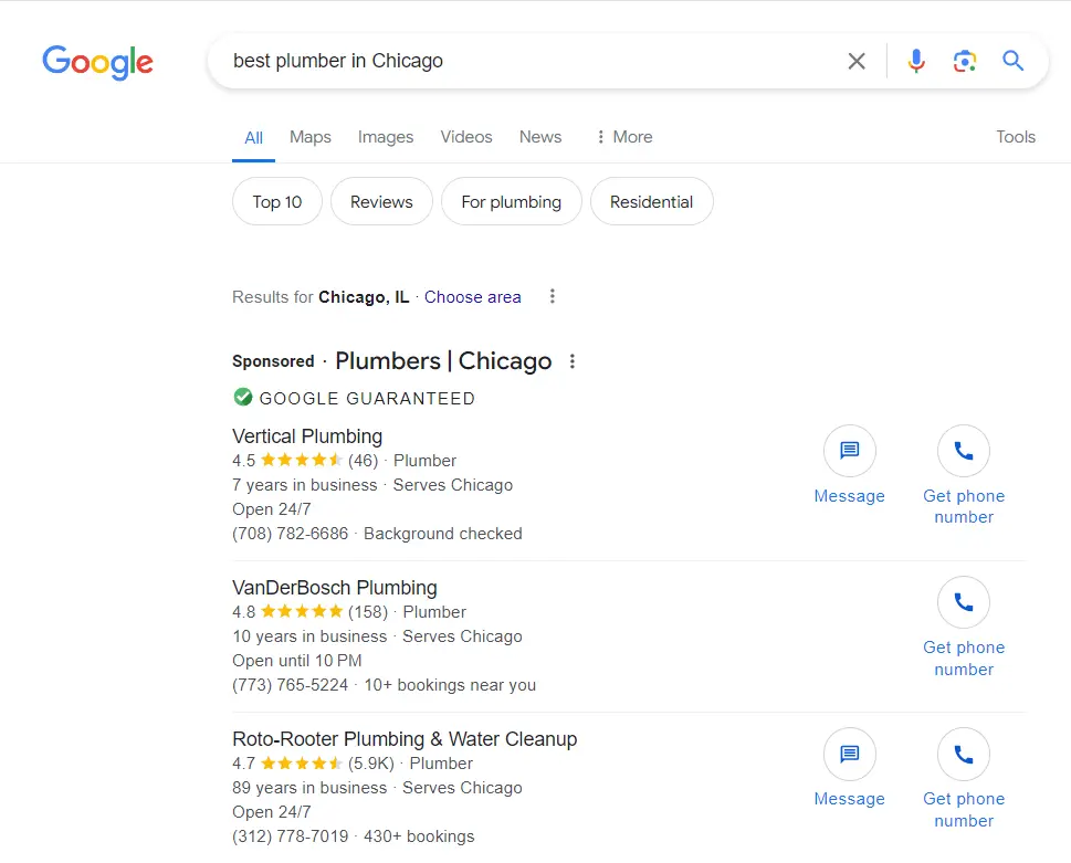 chicago plumber ad results